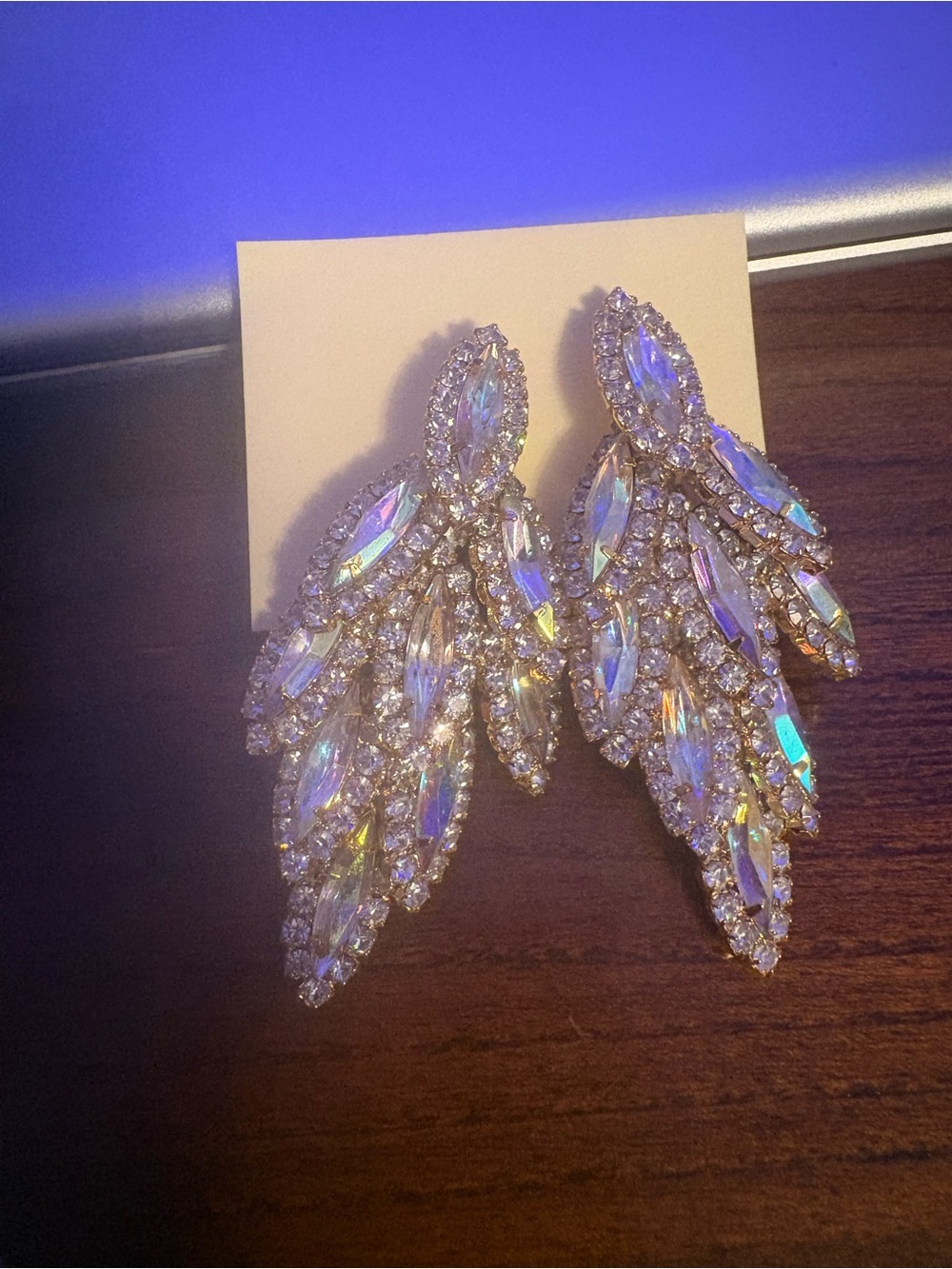 Vintage Iridescent Crystal Cascade Drop Earrings - Gold Setting